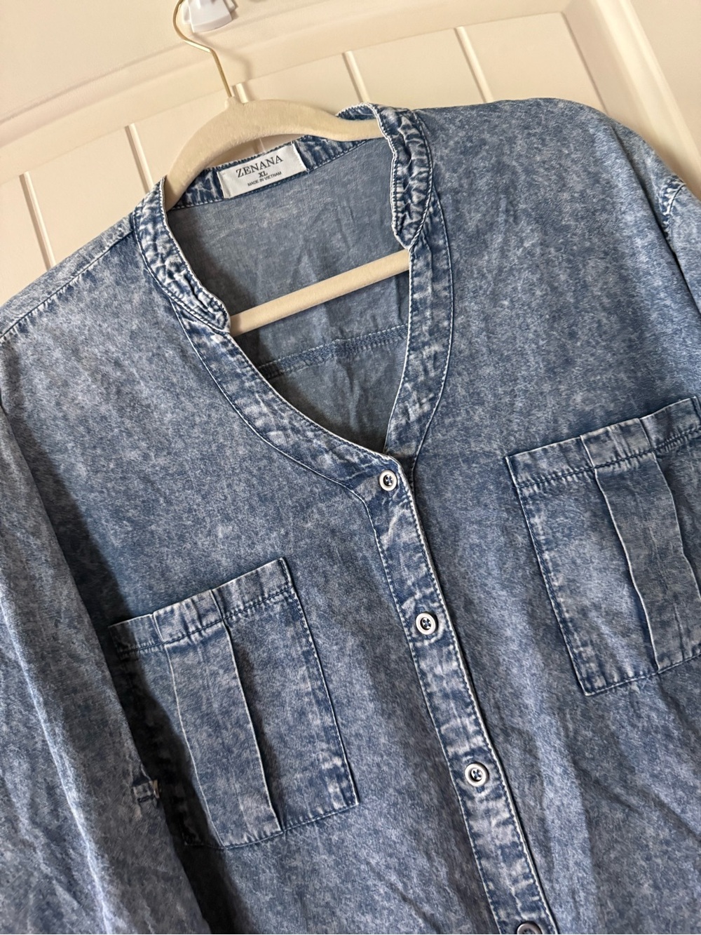 Zenana Outfitters Acid-Wash Denim Shirt Dress.  100% Cotton